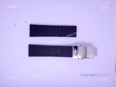 Aftermarket Breitling Black Rubber strap with Silver Buckle 22mm-Breitling Watch Strap Replica